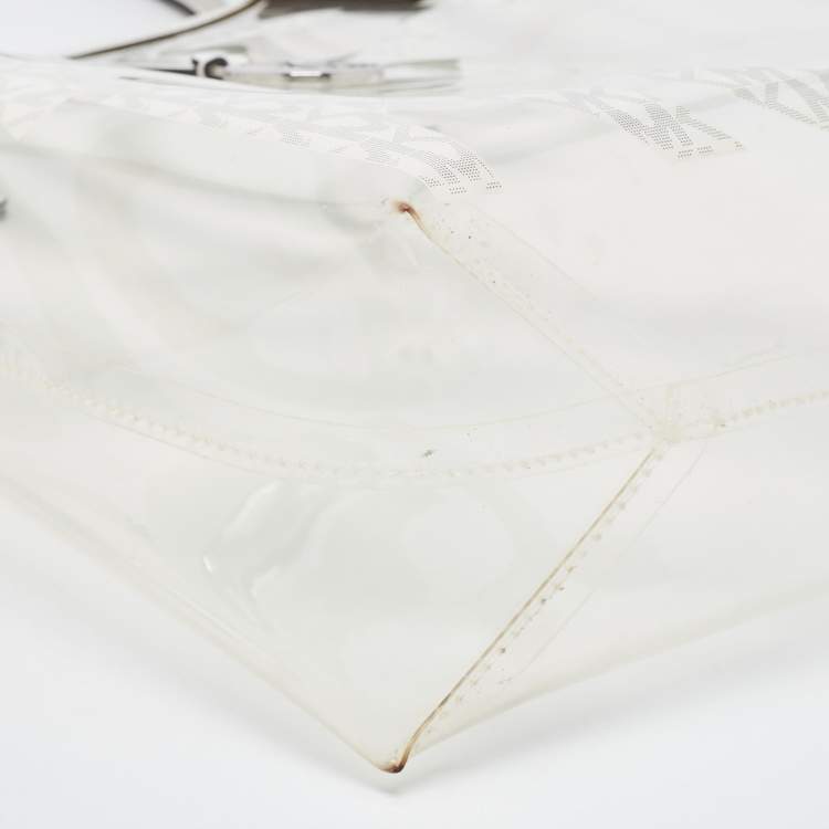 Pre Owned Michael Kors White PVC and Leather Logo Tote