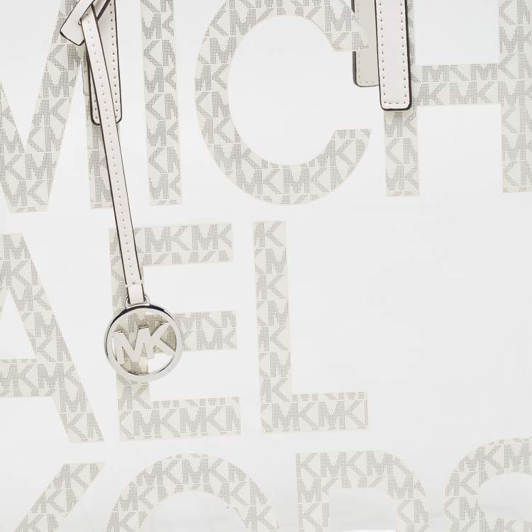 Pre Owned Michael Kors White PVC and Leather Logo Tote