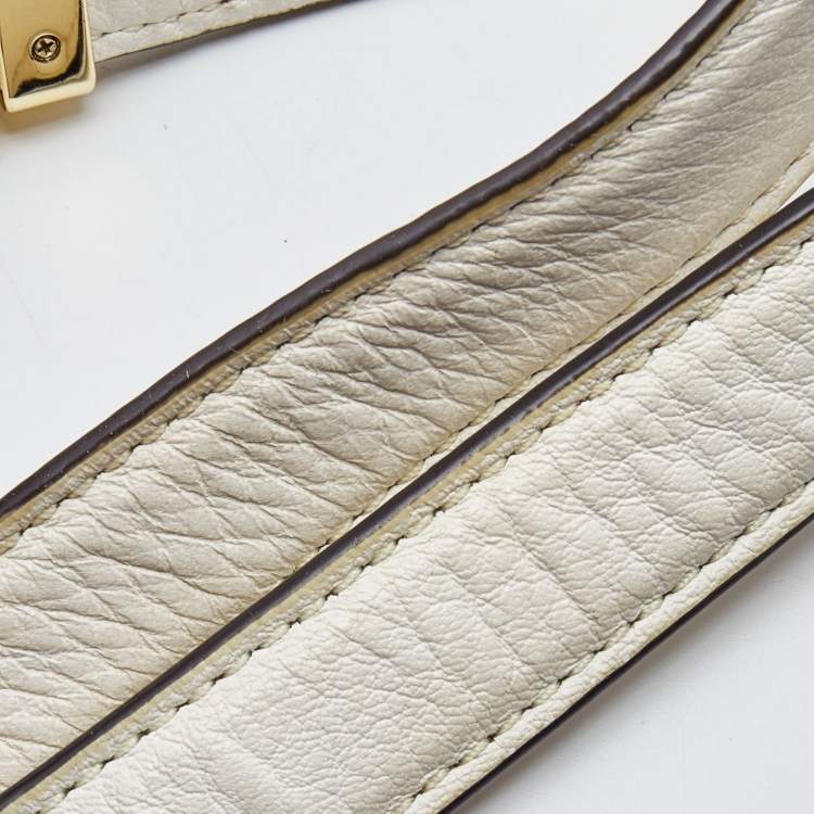 Pre Owned Michael Kors White Leather Camden Drawstring Hobo