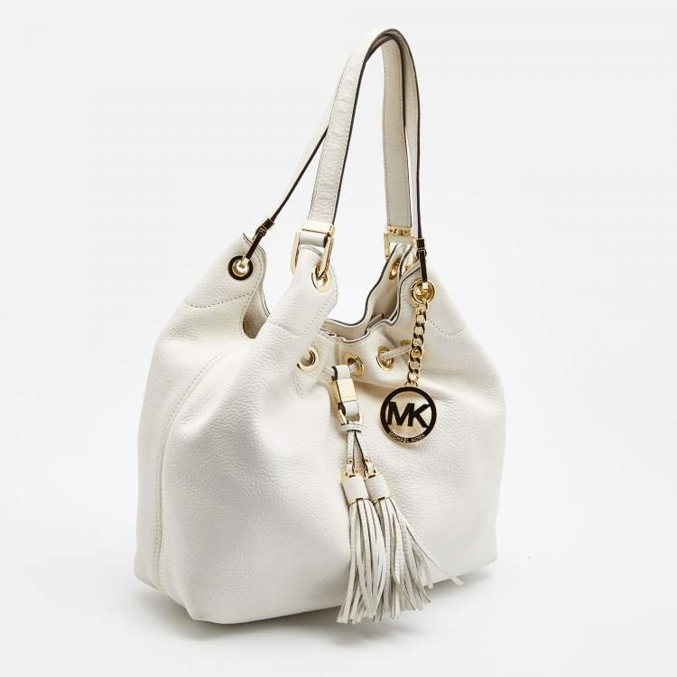 Pre Owned Michael Kors White Leather Camden Drawstring Hobo