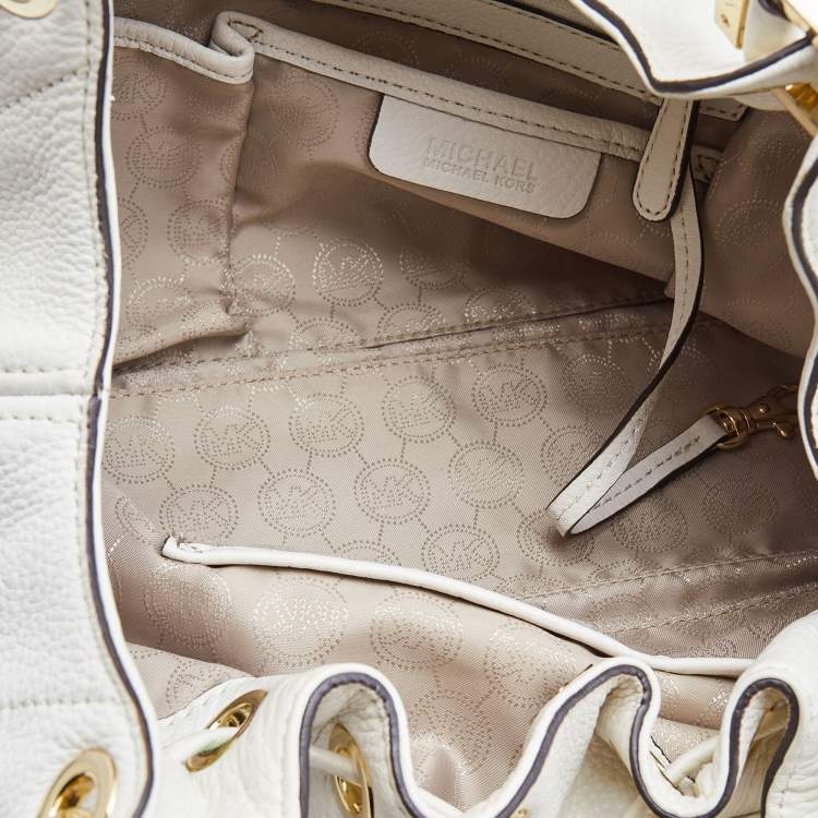 Pre Owned Michael Kors White Leather Camden Drawstring Hobo