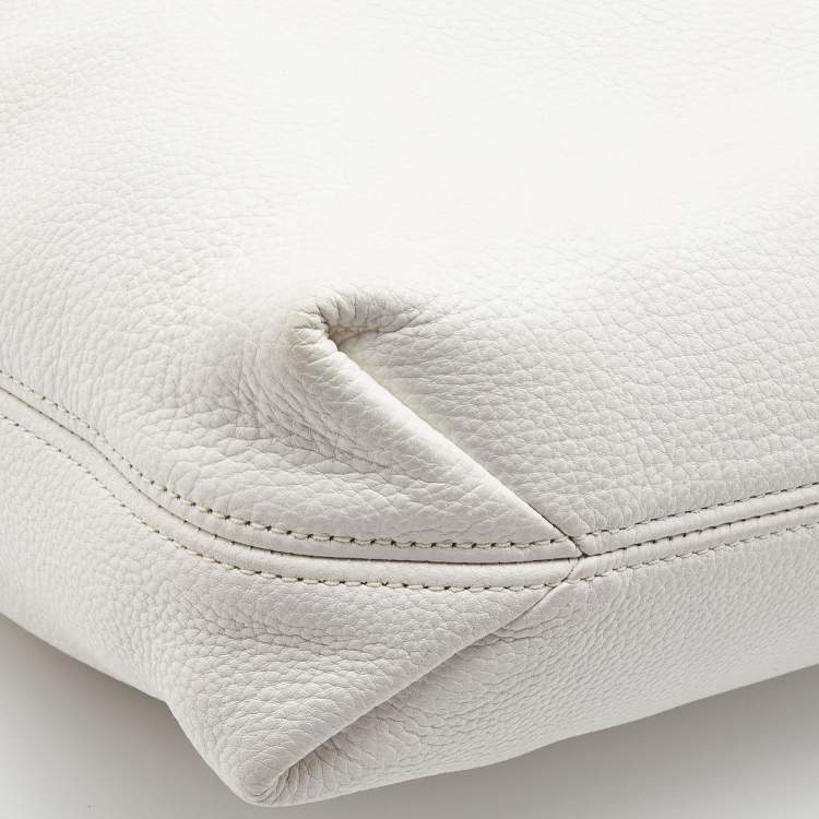 Pre Owned Michael Kors White Leather Camden Drawstring Hobo