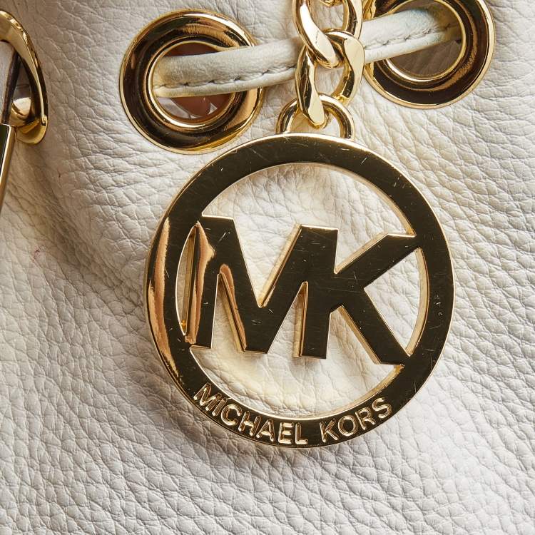 Pre Owned Michael Kors White Leather Camden Drawstring Hobo