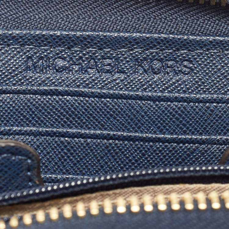 Pre Owned Michael Kors Blue Leather Zip Around Wristlet Wallet
