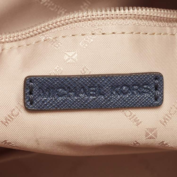 Pre Owned Michael Kors Navy Blue/White Leather Floral Dome Crossbody Bag