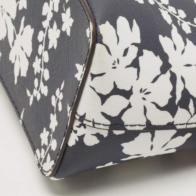 Pre Owned Michael Kors Navy Blue/White Leather Floral Dome Crossbody Bag