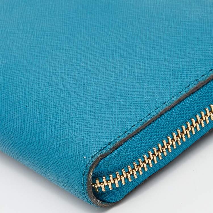 Pre Owned Michael Kors Blue Leather Jet Set Zip Around Wallet