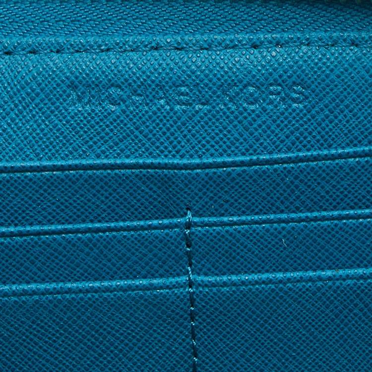 Pre Owned Michael Kors Blue Leather Jet Set Zip Around Wallet