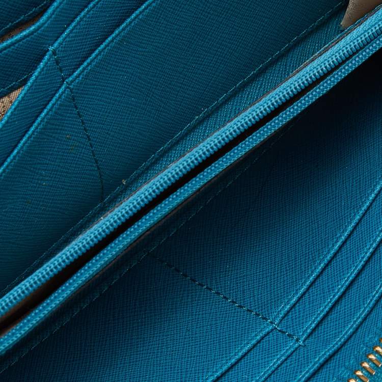 Pre Owned Michael Kors Blue Leather Jet Set Zip Around Wallet