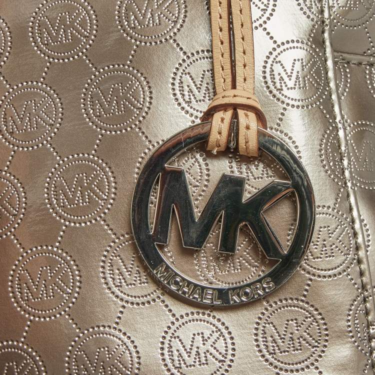 Pre Owned MICHAEL Michael Kors Metallic Signature Patent and Leather Jet Set Tote