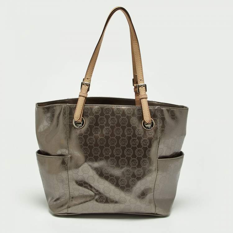 Pre Owned MICHAEL Michael Kors Metallic Signature Patent and Leather Jet Set Tote