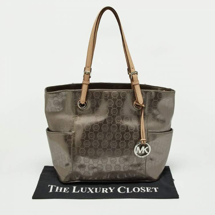 Pre Owned MICHAEL Michael Kors Metallic Signature Patent and Leather Jet Set Tote