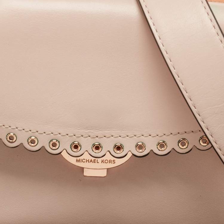 Pre Owned Michael Kors Pink Leather Eyelets Ava Top Handle Bag