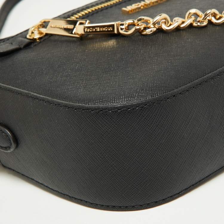 Pre Owned Michael Kors Black Leather Large Jet Set Zip Chain Crossbody Bag