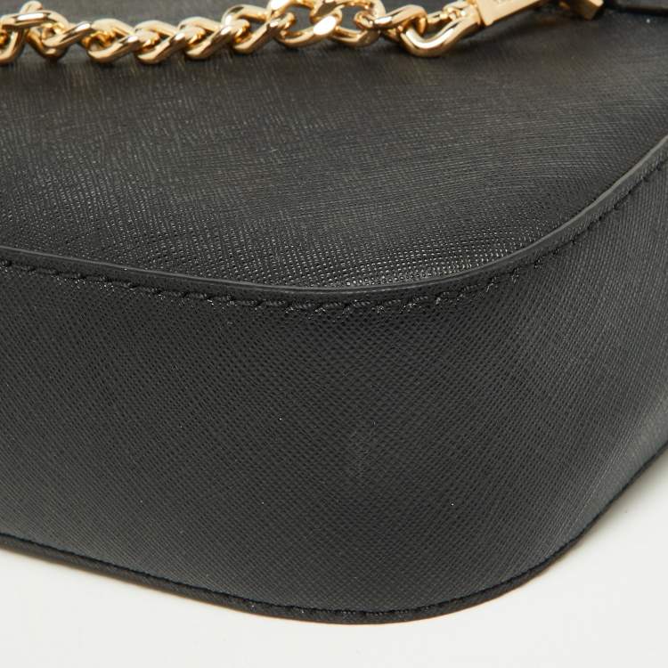 Pre Owned Michael Kors Black Leather Large Jet Set Zip Chain Crossbody Bag