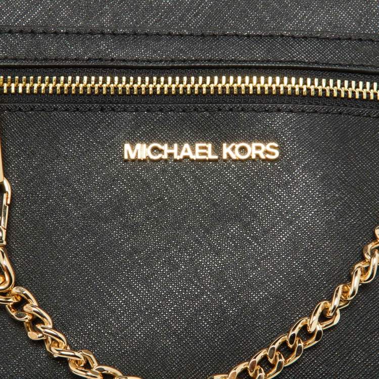 Pre Owned Michael Kors Black Leather Large Jet Set Zip Chain Crossbody Bag