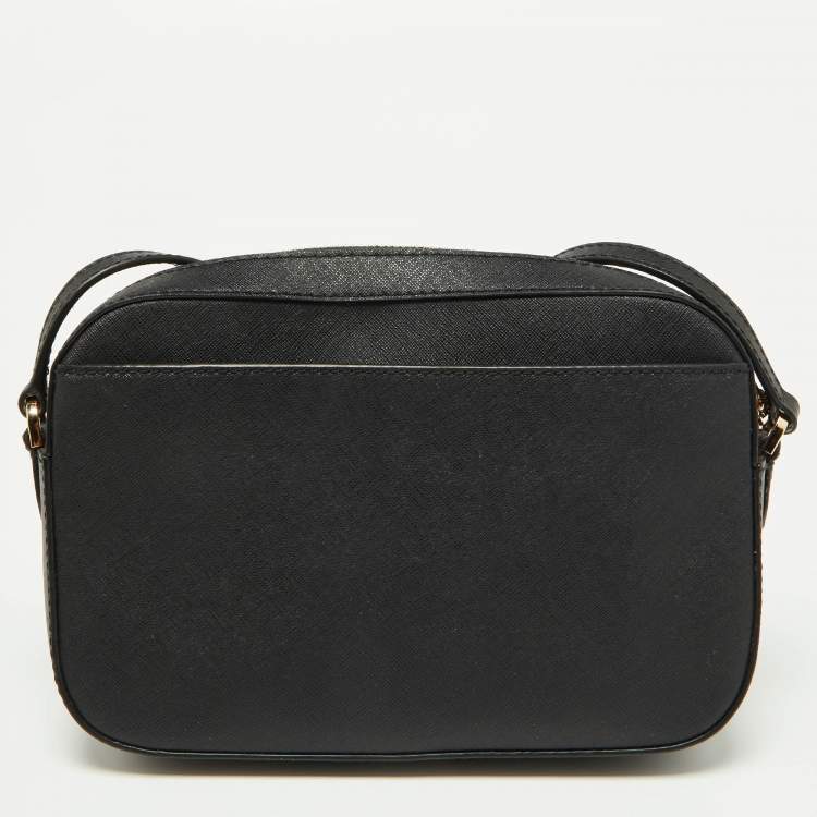 Pre Owned Michael Kors Black Leather Large Jet Set Zip Chain Crossbody Bag