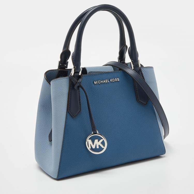 Pre Owned Michael Kors Multi Tone Blue Leather Small Kimberly Satchel