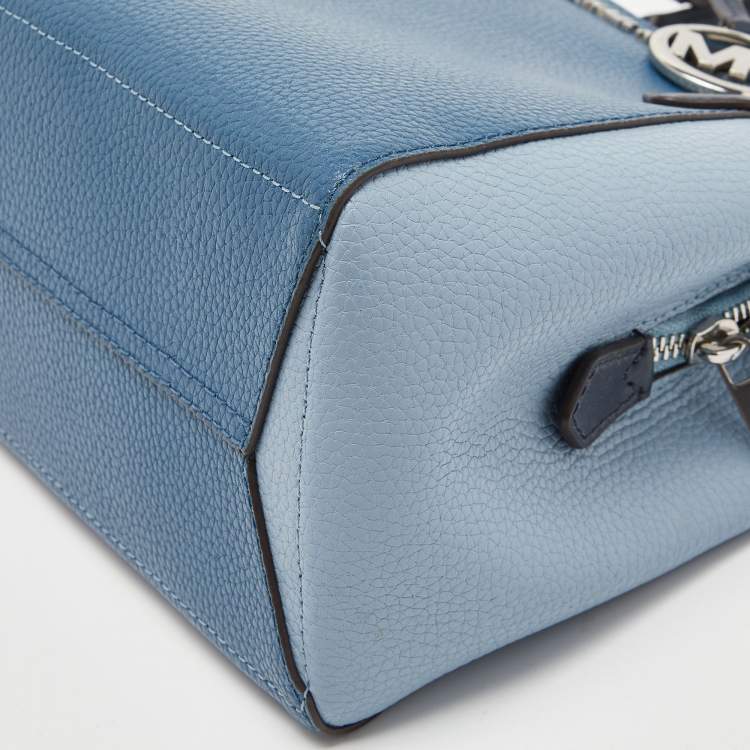 Pre Owned Michael Kors Multi Tone Blue Leather Small Kimberly Satchel