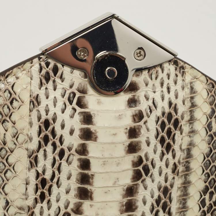 Pre Owned Michael Kors Beige Snakeskin Leather Barbara Chain Clutch