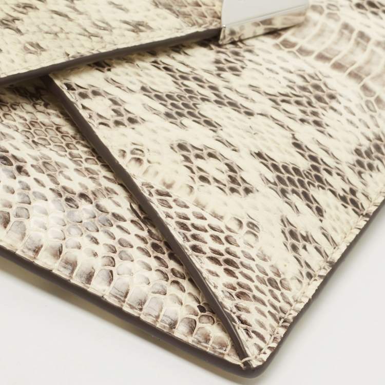 Pre Owned Michael Kors Beige Snakeskin Leather Barbara Chain Clutch