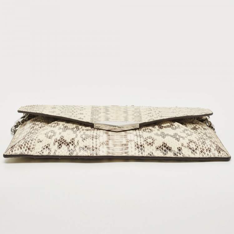 Pre Owned Michael Kors Beige Snakeskin Leather Barbara Chain Clutch