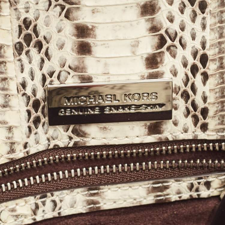 Pre Owned Michael Kors Beige Snakeskin Leather Barbara Chain Clutch