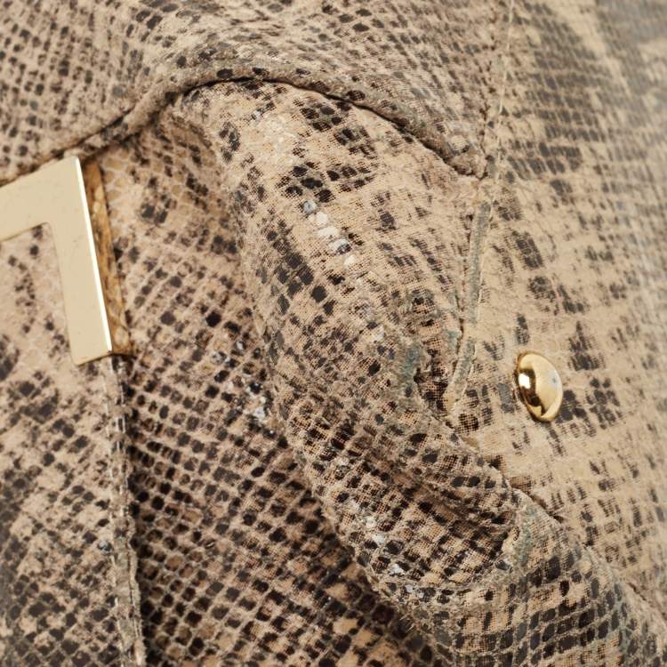 Pre Owned Michael Kors Beige/Black Python Effect Leather Satchel