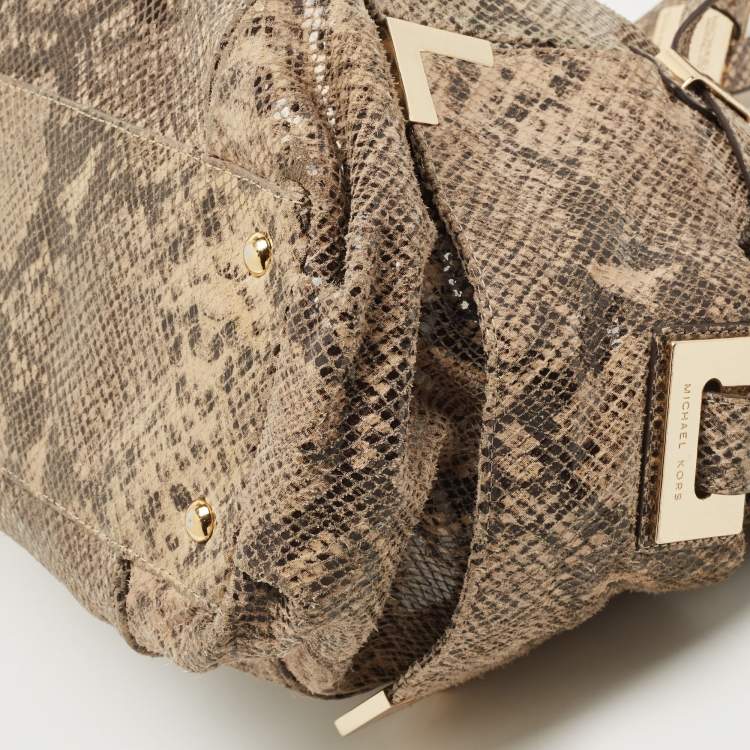 Pre Owned Michael Kors Beige/Black Python Effect Leather Satchel