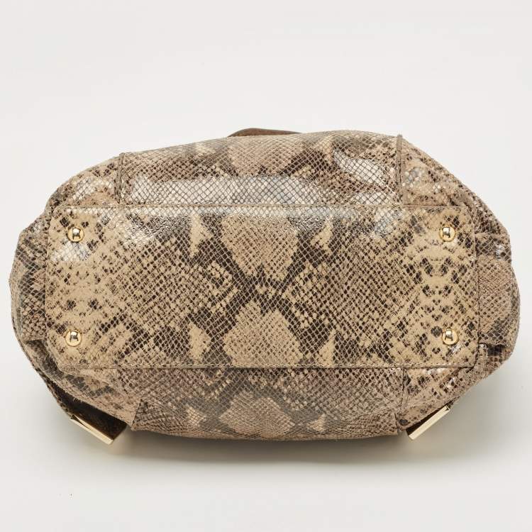 Pre Owned Michael Kors Beige/Black Python Effect Leather Satchel