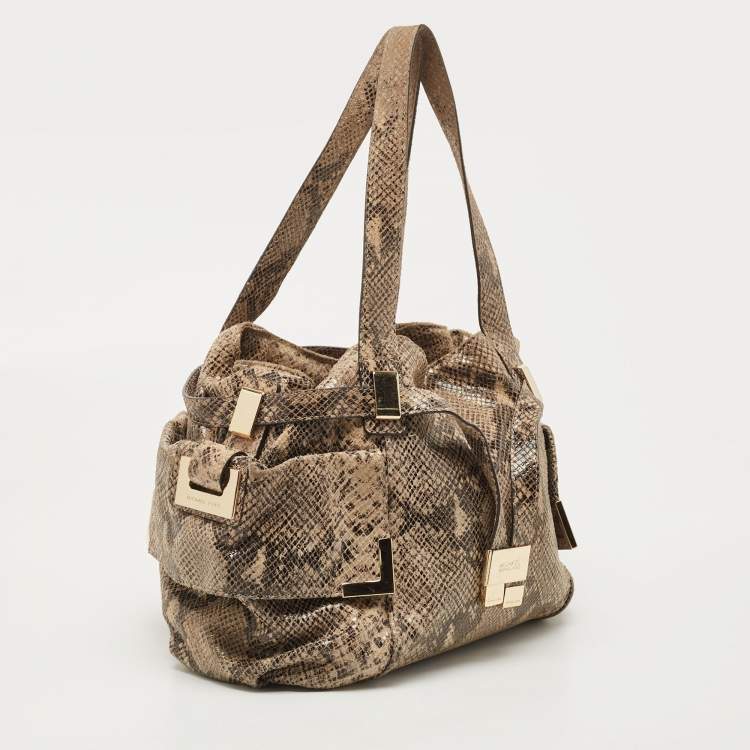 Pre Owned Michael Kors Beige/Black Python Effect Leather Satchel