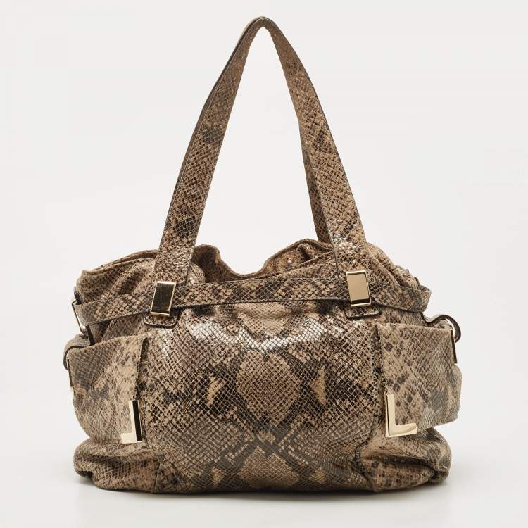 Pre Owned Michael Kors Beige/Black Python Effect Leather Satchel