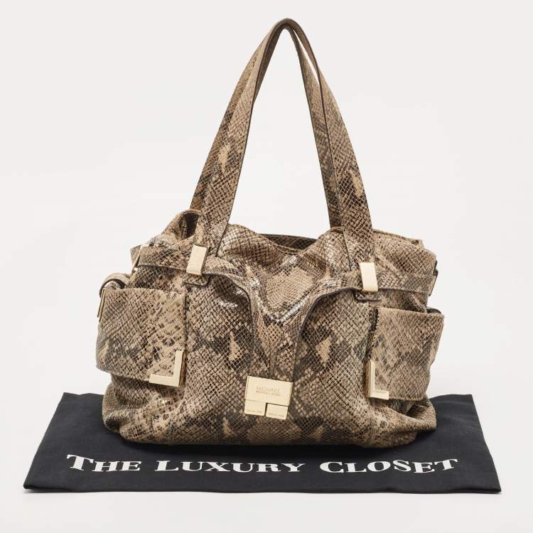 Pre Owned Michael Kors Beige/Black Python Effect Leather Satchel