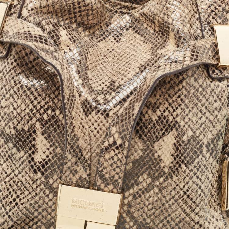 Pre Owned Michael Kors Beige/Black Python Effect Leather Satchel