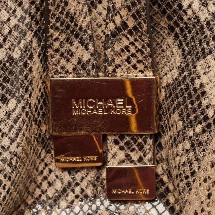 Pre Owned Michael Kors Beige/Black Python Effect Leather Satchel