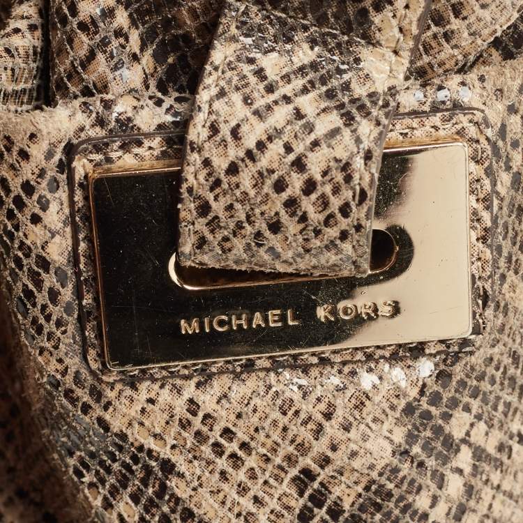 Pre Owned Michael Kors Beige/Black Python Effect Leather Satchel