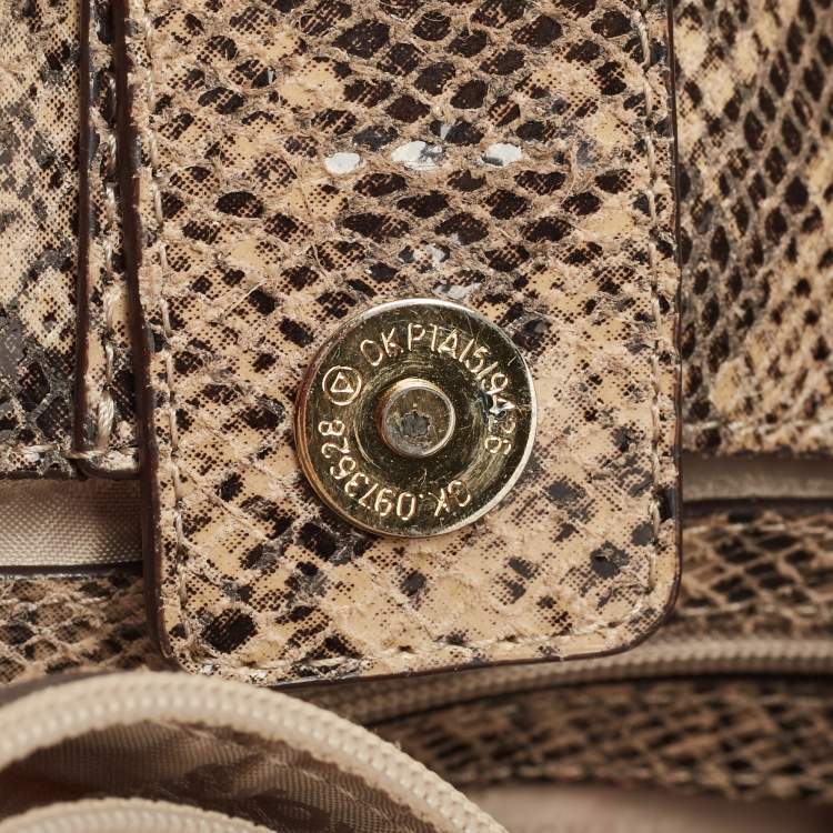 Pre Owned Michael Kors Beige/Black Python Effect Leather Satchel