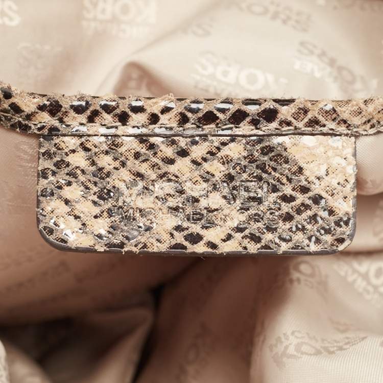 Pre Owned Michael Kors Beige/Black Python Effect Leather Satchel