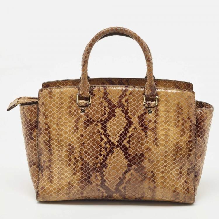 Pre Owned Michael Kors Brown/Black Saffiano Leather Large Selma Satchel