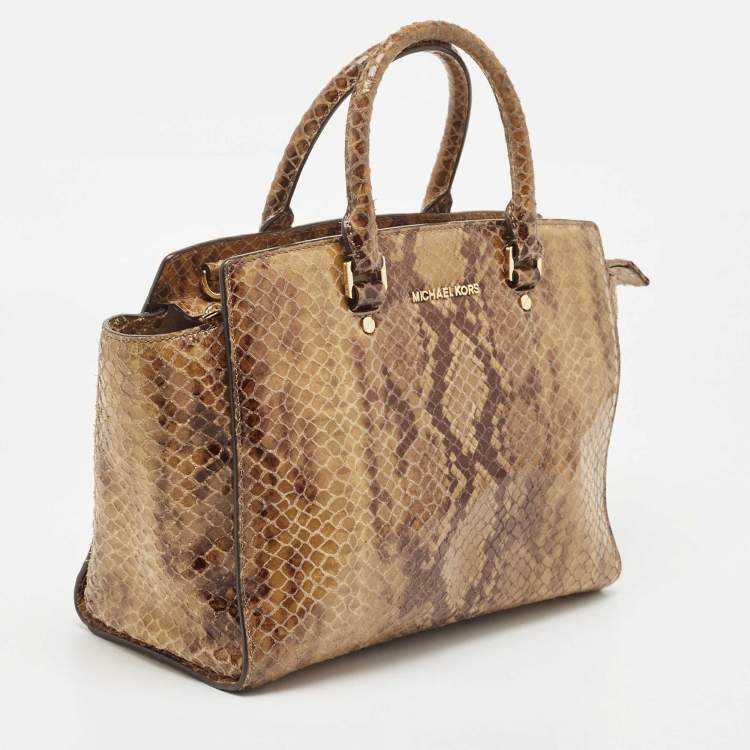 Pre Owned Michael Kors Brown/Black Saffiano Leather Large Selma Satchel