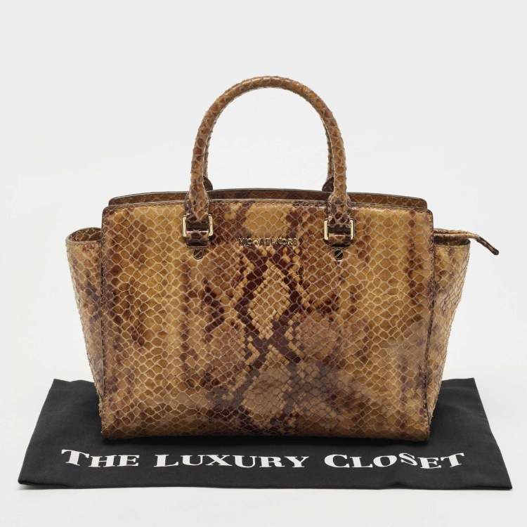 Pre Owned Michael Kors Brown/Black Saffiano Leather Large Selma Satchel