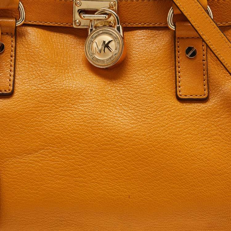 Pre Owned Michael Kors Orange Leather Hamilton North South Tote