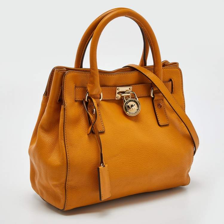 Pre Owned Michael Kors Orange Leather Hamilton North South Tote