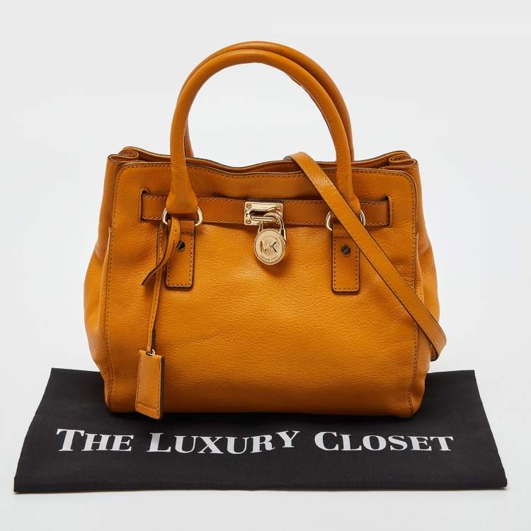 Pre Owned Michael Kors Orange Leather Hamilton North South Tote