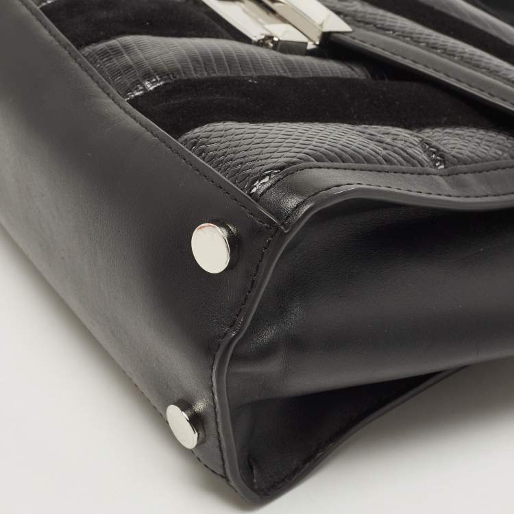 Pre Owned Michael Kors Black Suede And Leather Whitney Top Handle Bag