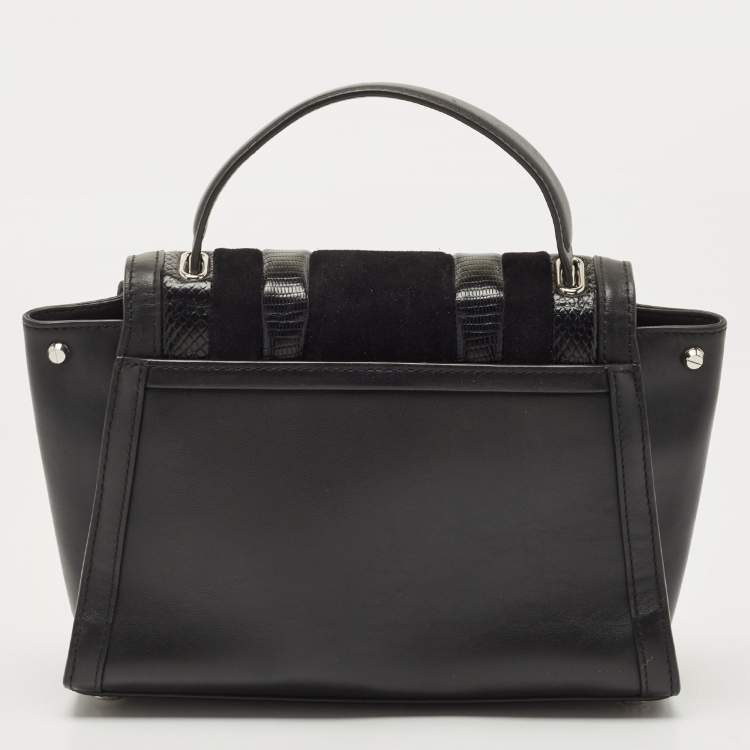 Pre Owned Michael Kors Black Suede And Leather Whitney Top Handle Bag