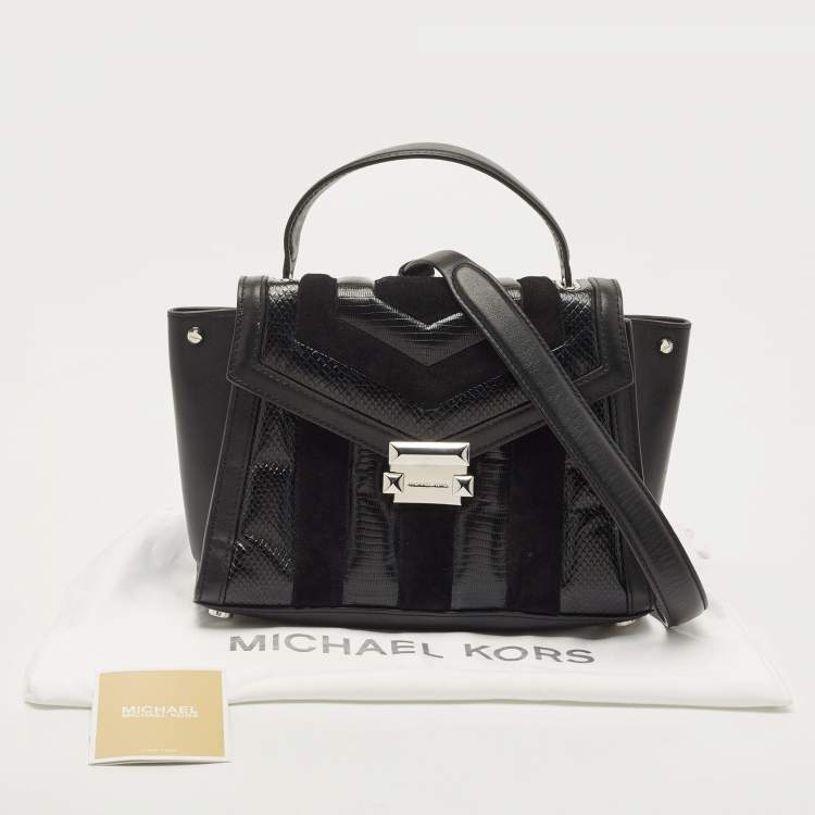 Pre Owned Michael Kors Black Suede And Leather Whitney Top Handle Bag