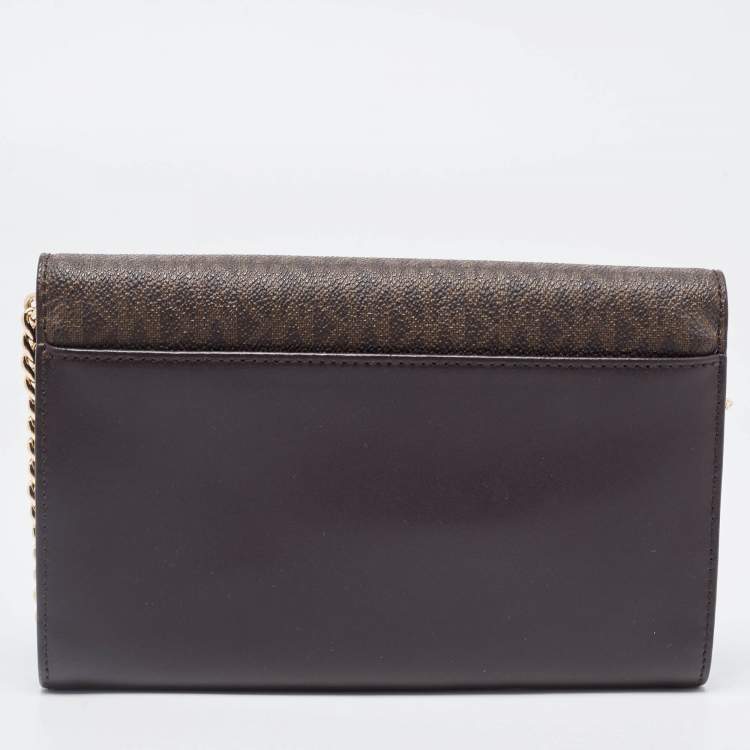 Pre Owned Michael Kors Brown Signature Canvas And Leather Sloan Wallet on Chain