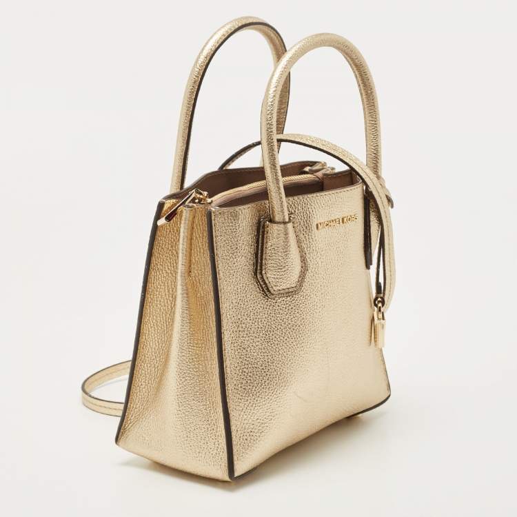 Pre Owned Michael Kors Gold Leather Small Mercer Tote