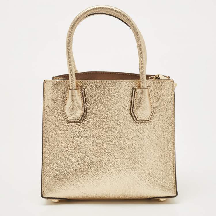 Pre Owned Michael Kors Gold Leather Small Mercer Tote